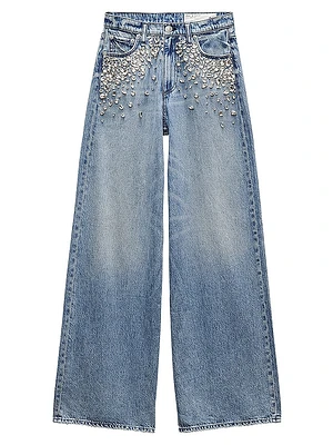 Featherweight Sofie Embellished High-Rise Wide-Leg Jeans