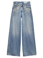 Featherweight Sofie Embellished High-Rise Wide-Leg Jeans
