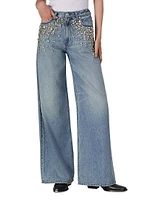 Featherweight Sofie Embellished High-Rise Wide-Leg Jeans