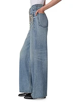 Featherweight Sofie Embellished High-Rise Wide-Leg Jeans