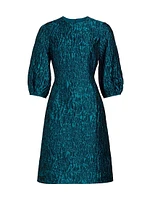 Floral Jacquard Balloon-Sleeve Dress