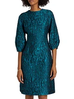 Floral Jacquard Balloon-Sleeve Dress