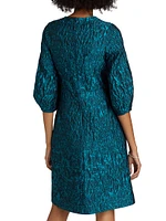 Floral Jacquard Balloon-Sleeve Dress