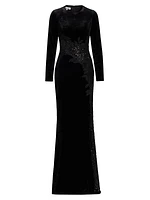 Embellished & Embroidered Stretch Velvet Gown