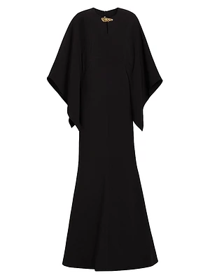 Brooch-Embellished Crepe Gown