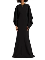 Brooch-Embellished Crepe Gown