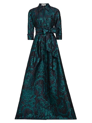 Abstract Metallic Jacquard Shirt Gown