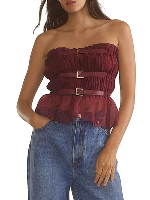 Silk Organza Buckles Strapless Top