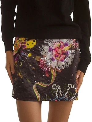 Embellished Satin Miniskirt