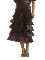 Silk Organza Ruffle Midi-Skirt