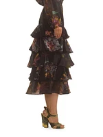 Silk Organza Ruffle Midi-Skirt