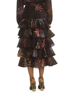 Silk Organza Ruffle Midi-Skirt