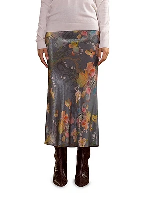 Floral Silk Lamé Skirt