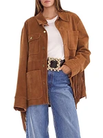 Fringe Suede Button-Front Jacket