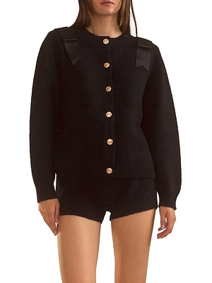 Wool Bow Crewneck Cardigan