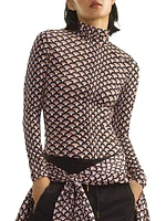 Fan Printed Mock Turtleneck Top