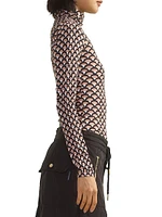 Fan Printed Mock Turtleneck Top