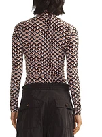 Fan Printed Mock Turtleneck Top
