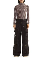 Fan Printed Mock Turtleneck Top