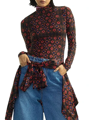 Abstract Printed Mock Turtleneck Top