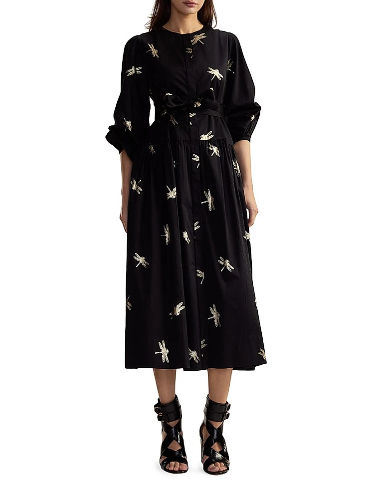 Dragonfly Cotton Sateen Maxi Shirtdress