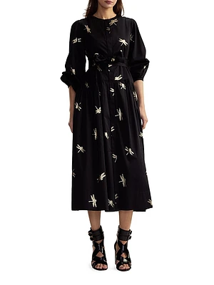 Dragonfly Cotton Sateen Maxi Shirtdress