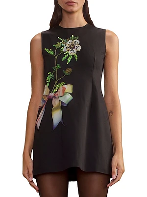 Embellished Cotton A-Line Minidress