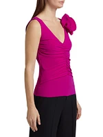 Flower V-Neck Ruched Top