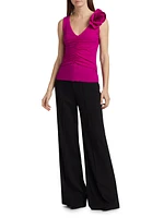 Flower V-Neck Ruched Top