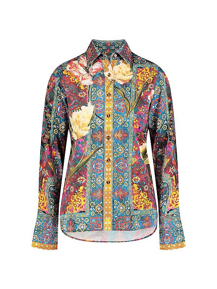 Priscilla Printed Stretch-Cotton Long-Sleeve Shirt