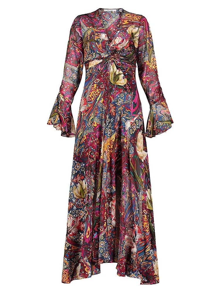 Diana Floral Silk-Blend Long-Sleeve Maxi-Dress