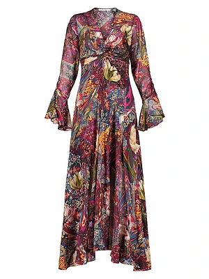 Diana Floral Silk-Blend Long-Sleeve Maxi-Dress
