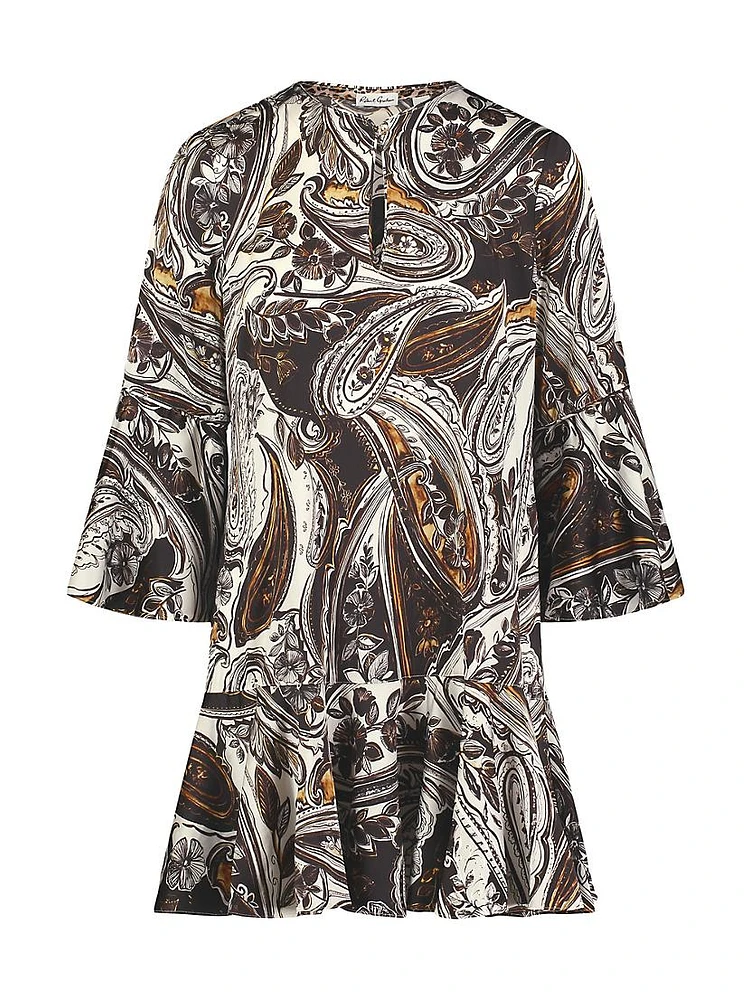 Margot Paisley Bell-Sleeve Minidress