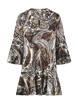 Margot Paisley Bell-Sleeve Minidress
