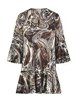 Margot Paisley Bell-Sleeve Minidress