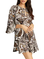 Margot Paisley Bell-Sleeve Minidress