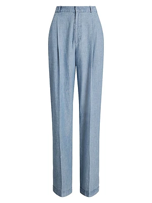 Cotton Chambray Wide-Leg Pants