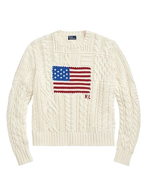 Flag Aran-Knit Cotton Sweater