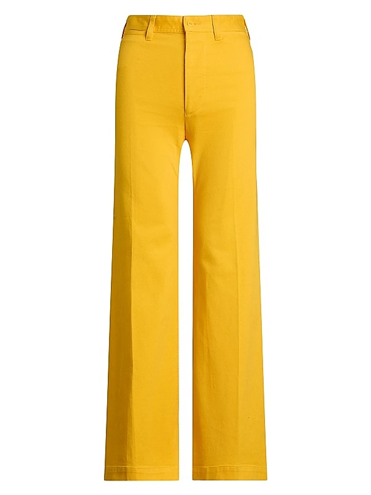 Stretch Cotton Twill Wide-Leg Pants