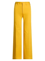 Stretch Cotton Twill Wide-Leg Pants