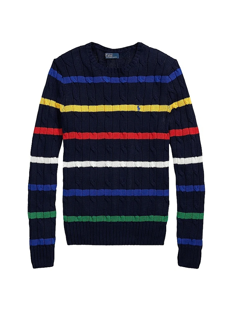 Striped Cable-Knit Cotton Sweater