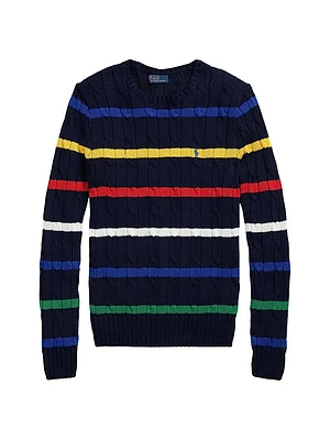 Striped Cable-Knit Cotton Sweater