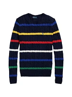 Striped Cable-Knit Cotton Sweater