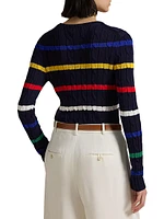 Striped Cable-Knit Cotton Sweater