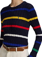 Striped Cable-Knit Cotton Sweater