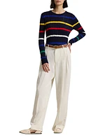 Striped Cable-Knit Cotton Sweater
