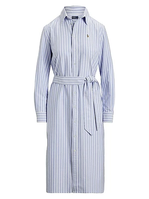 Striped Cotton Tie-Waist Shirtdress