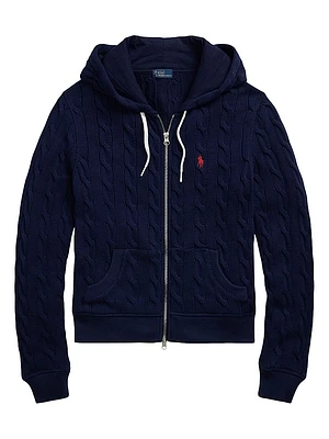 Logo Cotton Cable-Knit Hoodie