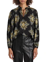 Tani Printed Silk-Blend Long-Sleeve Blouse