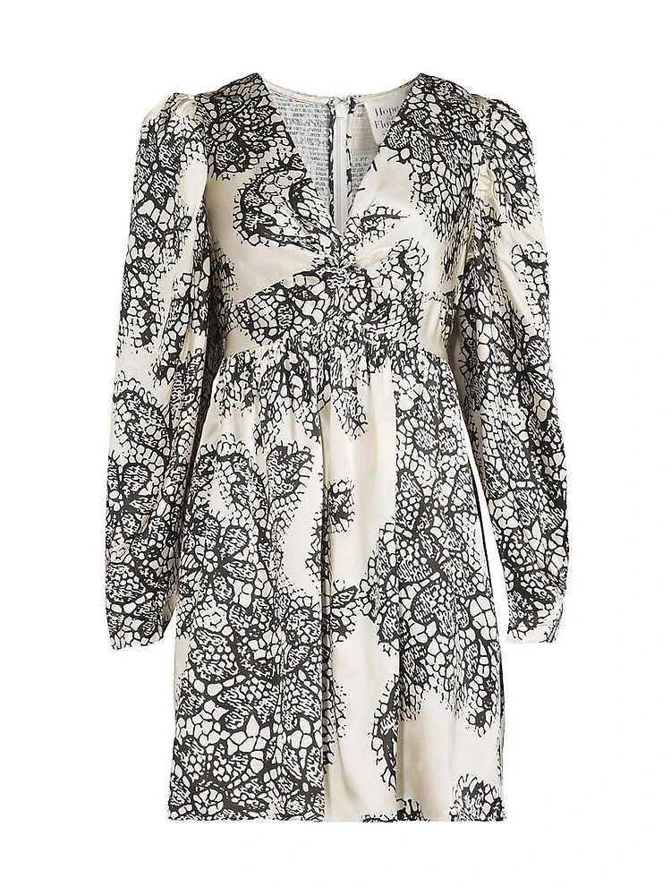 Lace Print Twist-Front A-Line Minidress